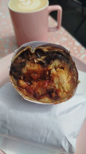 All day breakfast wrap with seitan, beans, hash brown, mushrooms at It's a Trap in Dublin