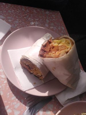 Very unflattering view of this breakfast wrap. I remain to be convinced that such a thing should exist. at It's a Trap in Dublin