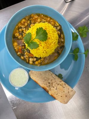 Chana Dal with flatbread and vegan mint yoghurt at Ethos Brothers in Brentwood