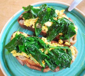 Option of one or two slices of Scrambled Tofu and Spinach on Toast at Ethos Brothers in Brentwood