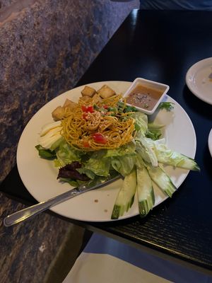 Sen House salad with peanut sauce. I will remove egg    at Sen Thai Asian Bistro in St Louis