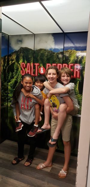 Even the elevator has ambiance at Salt & Pepper Cafe in Honolulu