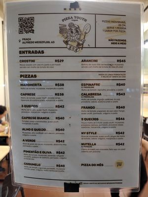 Menu at Pizza Youth in Sao Paulo