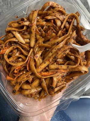 The Thai drunken noodles are fantastic  at ORD - Gold Coast Dogs in Chicago