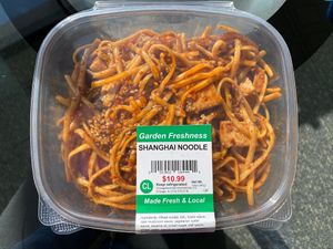 Shanghai noodles - super spicy but super tasty  at ORD - Gold Coast Dogs in Chicago