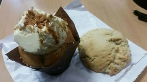 Biscoff muffin and white chocolate chip cookie at The Naked Vegan in Cardiff