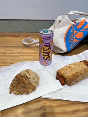 biscoff cookie + spicy bean roll  at The Naked Vegan in Cardiff