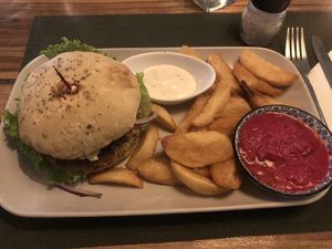 Vegan burger   at Casa Rio in Cocles