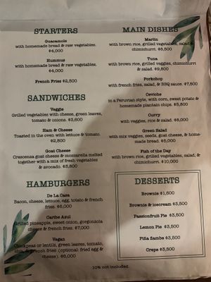 Menu December 2019 at Casa Rio in Cocles