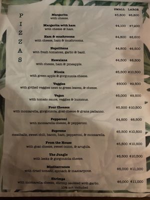 Menu December 2019 at Casa Rio in Cocles