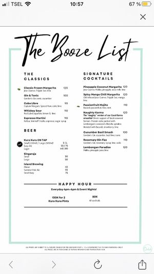 Alcohol, green dots for what I really loved, yellow for what was „just“ nice  at Ombak Zero Waste Cafe in Lembongan