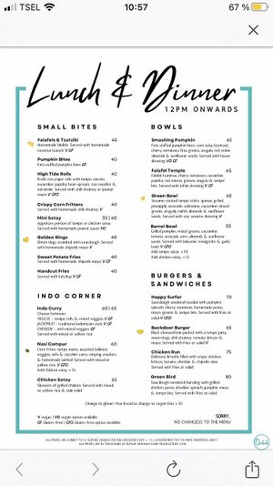 Food, green dots for what I really loved, yellow for what was „just“ nice  at Ombak Zero Waste Cafe in Lembongan