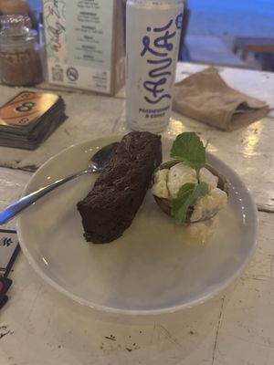 Amazing vegan brownie with vanilla ice cream!   at Ombak Zero Waste Cafe in Lembongan