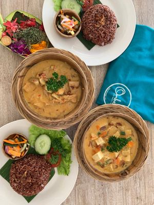 Jackfruit and tofu curry with red rice! at Ombak Zero Waste Cafe in Lembongan