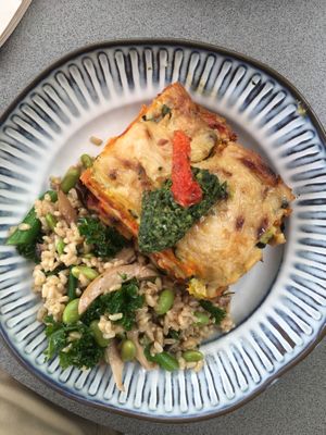 Vegan lasagne and rice salad   at Ours in Caloundra