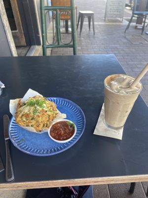 Vegan savoury muffin and choc banana smoothie  at Ours in Caloundra
