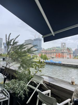 View from the outside terrace  at Optimus Cafe in Osaka