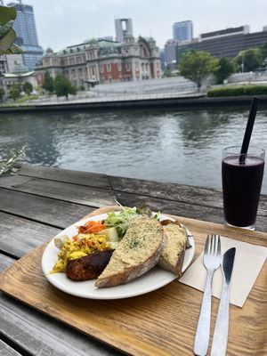 Breakfast with a view  at Optimus Cafe in Osaka