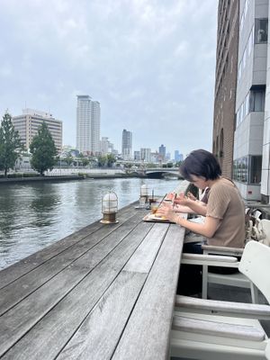 The outside bar area   at Optimus Cafe in Osaka