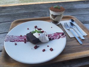 Chocolate cake & tiramisu :) at Optimus Cafe in Osaka