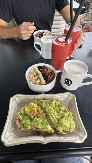 Avocado toast, granola and “be beautiful” smoothie   at Optimus Cafe in Osaka