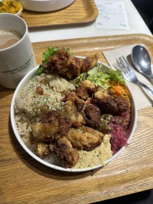 Fried soy meat bowl  at Optimus Cafe in Osaka