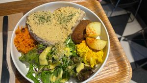 Vegan breakfast plate  at Optimus Cafe in Osaka