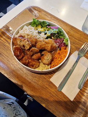 Fried soy meat plate at Optimus Cafe in Osaka