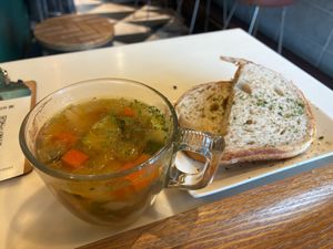 Soup and toast add-on at Optimus Cafe in Osaka