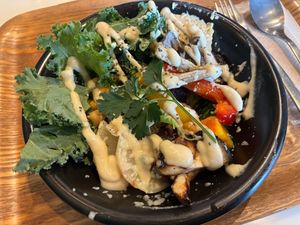 Winter grilled vegetable salad with white miso ginger dressing at Optimus Cafe in Osaka