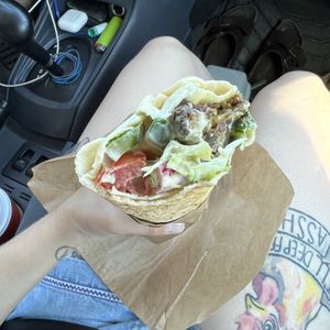 Falafel Wrap, add hummus and cucumber  at Saha Eatery in Squamish