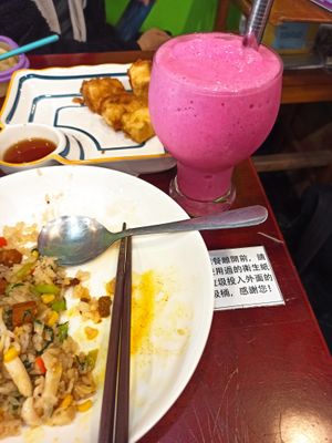 Delicious smoothie, color is from red dragonfruit at Luz Vegan in Chiayi