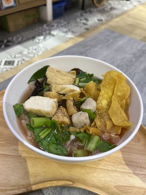 Yen Ta Fo w/big flat noodles  at So Vegan - Yaowarat​ in Bangkok