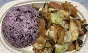 Rice with mixed veg and basil   at So Vegan - Yaowarat​ in Bangkok