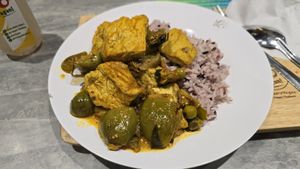 Something with green eggplant at So Vegan - Yaowarat​ in Bangkok