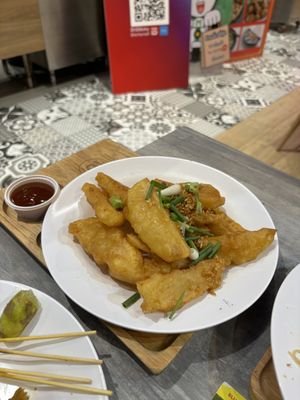 Potatoes - could do with more garlic   at So Vegan - Yaowarat​ in Bangkok