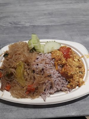Rice with 2 dishes 50 baht at So Vegan - Yaowarat​ in Bangkok