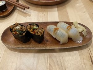 Thai pork and coconut sushi  at Shū ShòuSī 蔬壽司 - Yasaisushi in Taichung