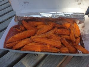 Sweet potato wedges are good! at Hunky Dory in Bendigo