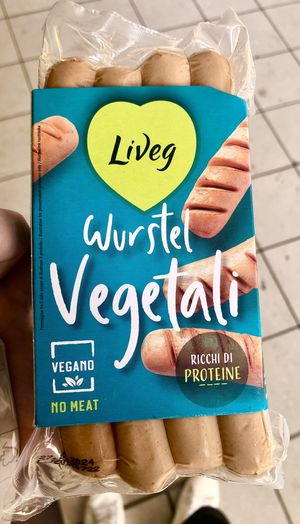 Vegan bratwursts  at Pam in Bologna