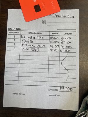 Receipt with prices  at Define Bakery and Eatery in Denpasar