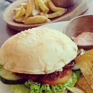Jackfruit Rendang Burger on a fresh baked bun at Define Bakery and Eatery in Denpasar