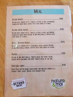 The vegan menu at The Diner  in Krugersdorp