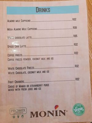 Drinks menu at The Diner  in Krugersdorp