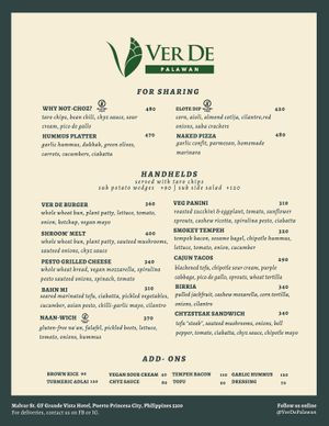 Updated menu as of Dec 22, 2023 at Ver De in Puerto Princesa
