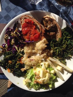 Vegan platter with delicious veggie tempura (which is also a separate menu item and highly recommended). at Una Terrazza in Toscana in Monterchi