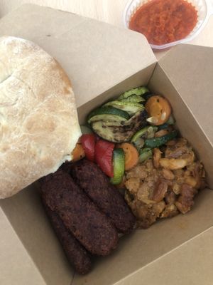 beans sausages, baked baens, grilled vegetables  at Vanderveg in Ljubljana