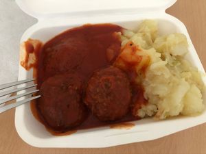 vegan meatballs and mashed potatoes at Vanderveg in Ljubljana