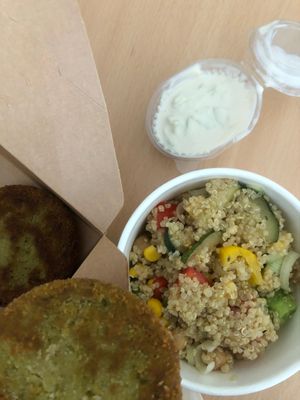 peas patties, quinoa salad, tzatziki at Vanderveg in Ljubljana