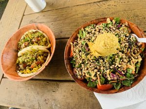 Breakfast tacos and surfer bowl. Both great! at Leahi Health in Koloa
